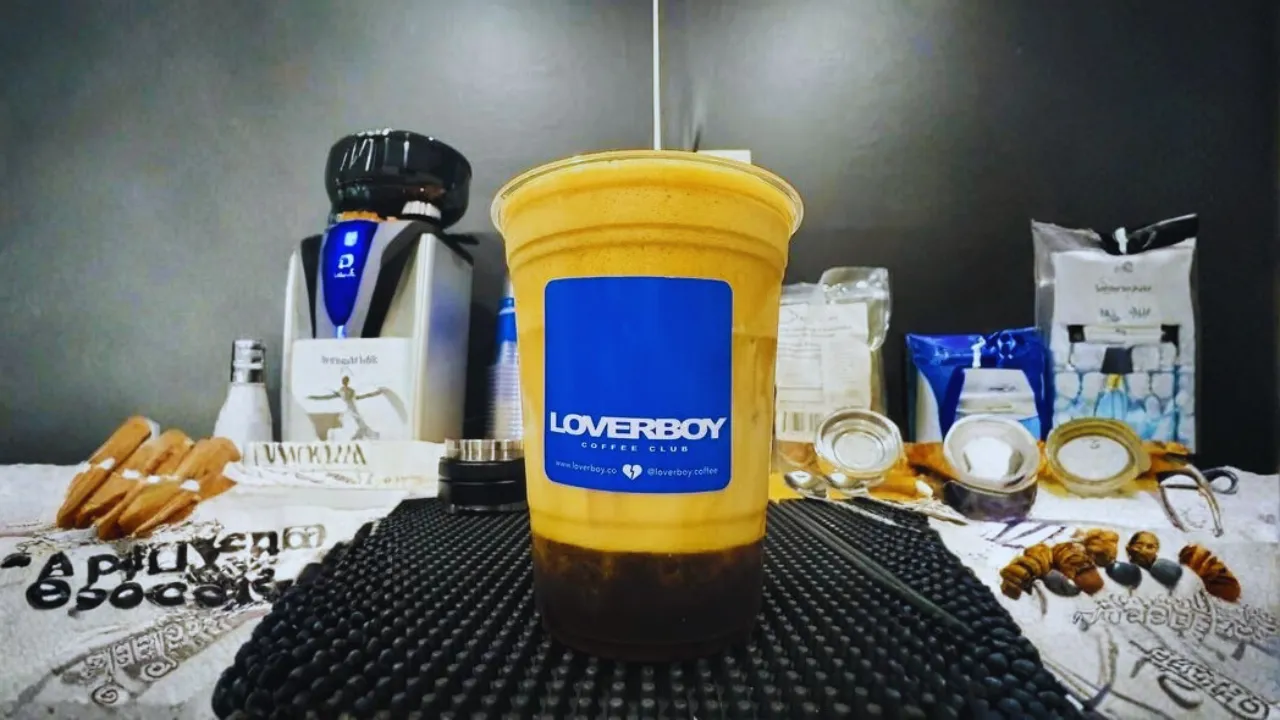 Loverboy iced coffee cup setup in Austin food truck photos